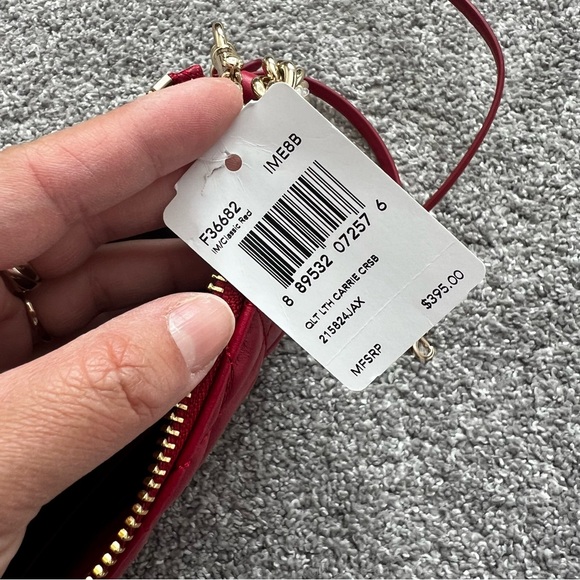 Coach quilted diamond crossbody bag NWT leather red color - Picture 7 of 12